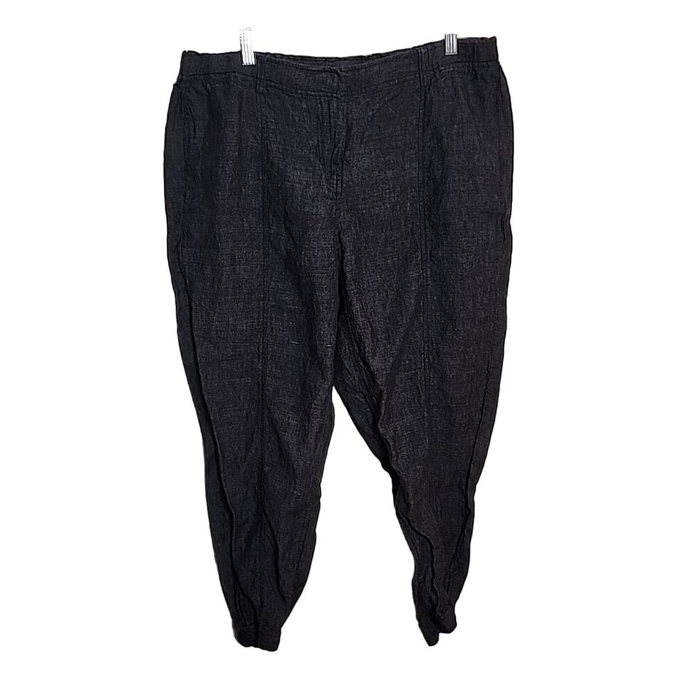 Eileen Fisher Dark Heather Charcoal Gray Organic Linen Pants, Large